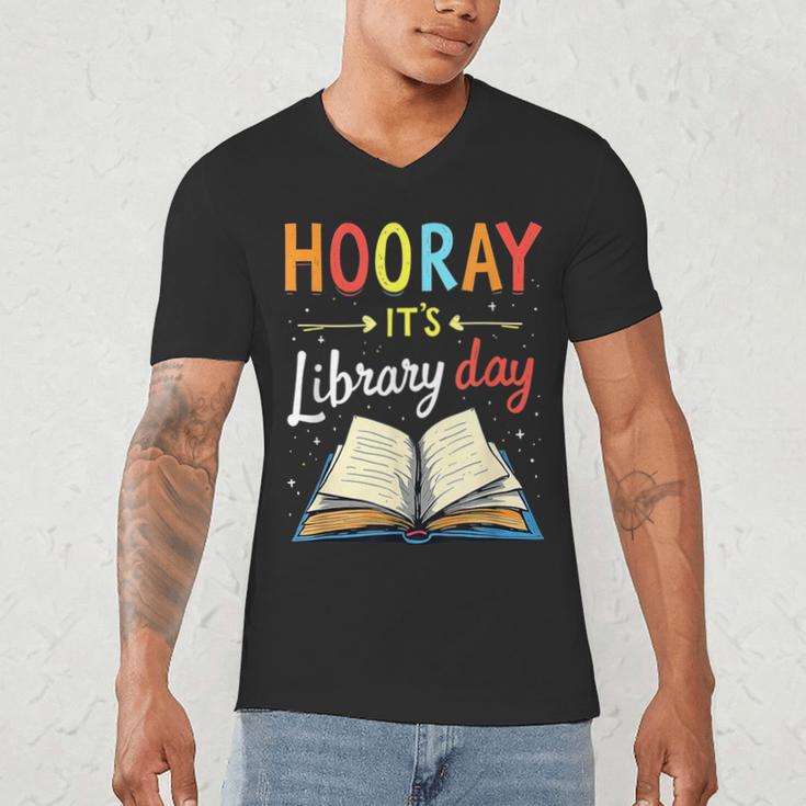 Reading Books Bibliophile Hooray It's Library Day Men's V-Neck T-Shirt