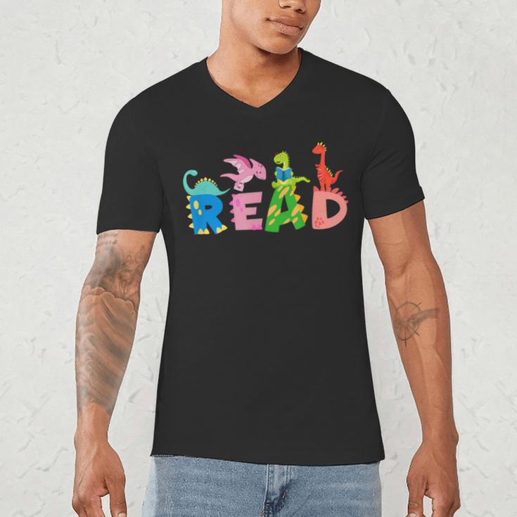 Reading DinosaurRex Dino Book Lover Men's V-Neck T-Shirt