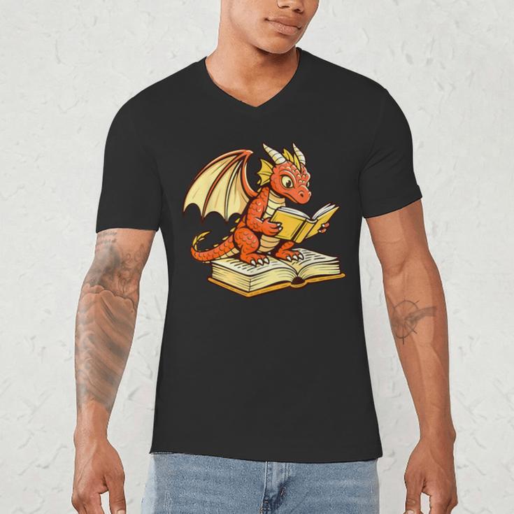 Reading Dragon Book Lover Bookworm Reader Men's V-Neck T-Shirt Reading Dragon Book Lover Bookworm Reader Men's V-Neck T-Shirt
