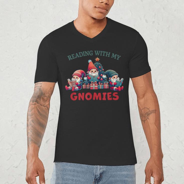 Reading With My Gnomies Reading Book Christmas Men's V-Neck T-Shirt