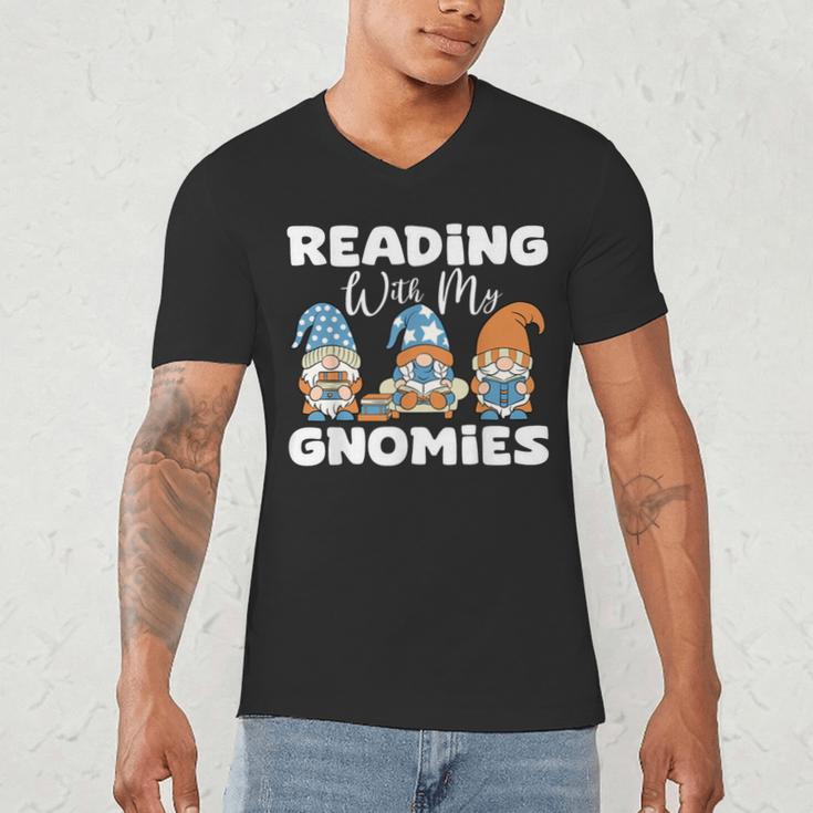 Reading With My Gnomies Gnomes Books Lover Bookworm Men's V-Neck T-Shirt Reading With My Gnomies Gnomes Books Lover Bookworm Men's V-Neck T-Shirt