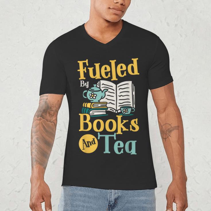 Reading Hobby Bookshelves Library Fueled By Books And Tea Men's V-Neck T-Shirt