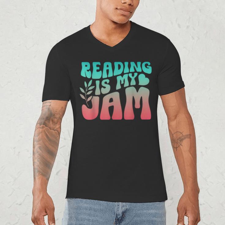 Reading Is My Jam Book Lover Bookworm Teacher Library Reader Men's V-Neck T-Shirt Reading Is My Jam Book Lover Bookworm Teacher Library Reader Men's V-Neck T-Shirt