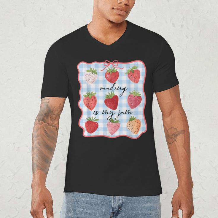 Reading Is My Jam Preppy Stawberry Bookworm Book Lover Nerd Men's V-Neck T-Shirt Reading Is My Jam Preppy Stawberry Bookworm Book Lover Nerd Men's V-Neck T-Shirt