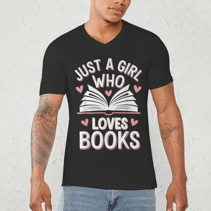 Reading Just A Girl Who Loves Books Men's V-Neck T-Shirt