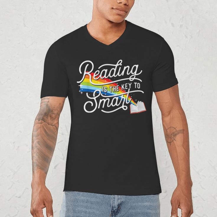 Reading Is The Key To Smart Book Lover Bookworm Reader Men's V-Neck T-Shirt