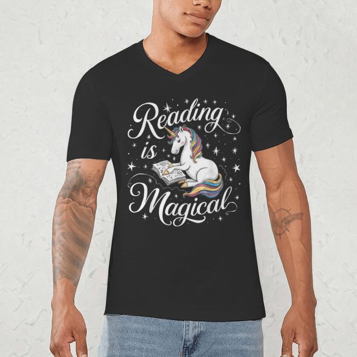 Reading Is Magical Unicorn Book Lover Fantasy Kids Men's V-Neck T-Shirt