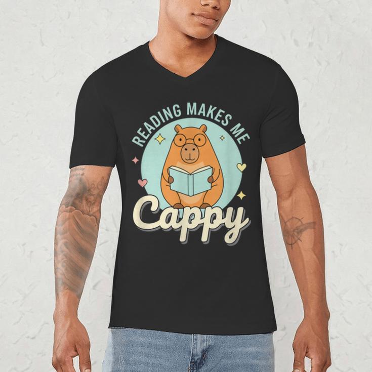 Reading Makes Me Cappy Bookworm Capybara Book Reading Men's V-Neck T-Shirt