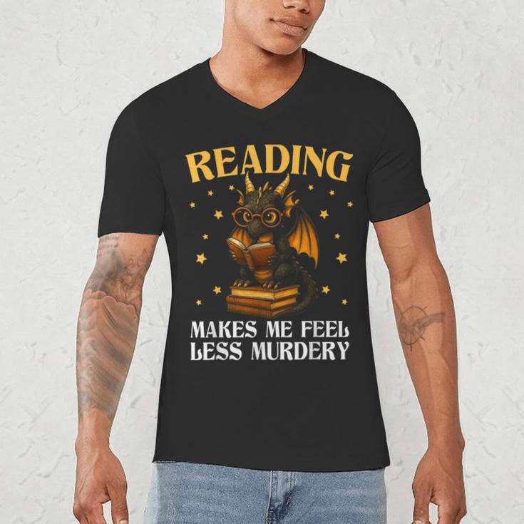 Reading Makes Me Feel Less Murdery Book Dragon Men's V-Neck T-Shirt