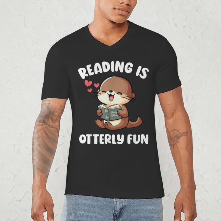 Reading Is Otterly Fun Otter Bookworm Book Lover Librarian Men's V-Neck T-Shirt Reading Is Otterly Fun Otter Bookworm Book Lover Librarian Men's V-Neck T-Shirt