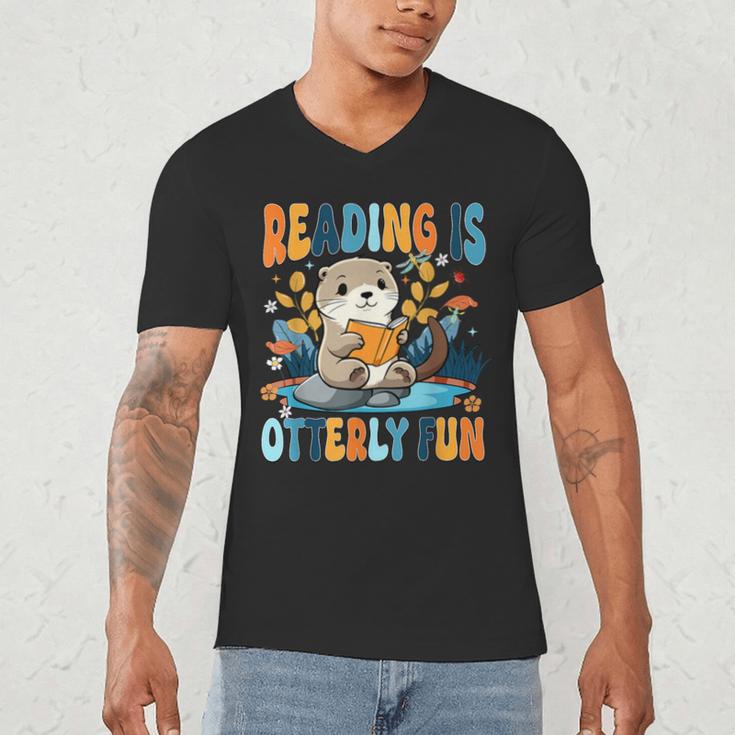 Reading Is Otterly Fun Sea Otter Book Lover Bookworm Men's V-Neck T-Shirt Reading Is Otterly Fun Sea Otter Book Lover Bookworm Men's V-Neck T-Shirt