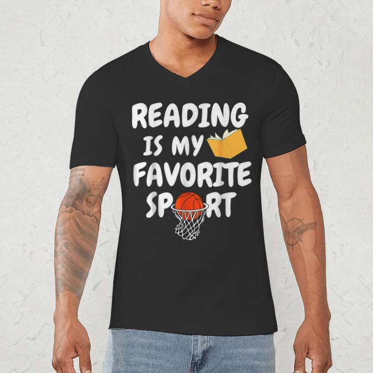 Reading Is My Tee Favorite Sport Basketball World Book Day Men's V-Neck T-Shirt Reading Is My Tee Favorite Sport Basketball World Book Day Men's V-Neck T-Shirt