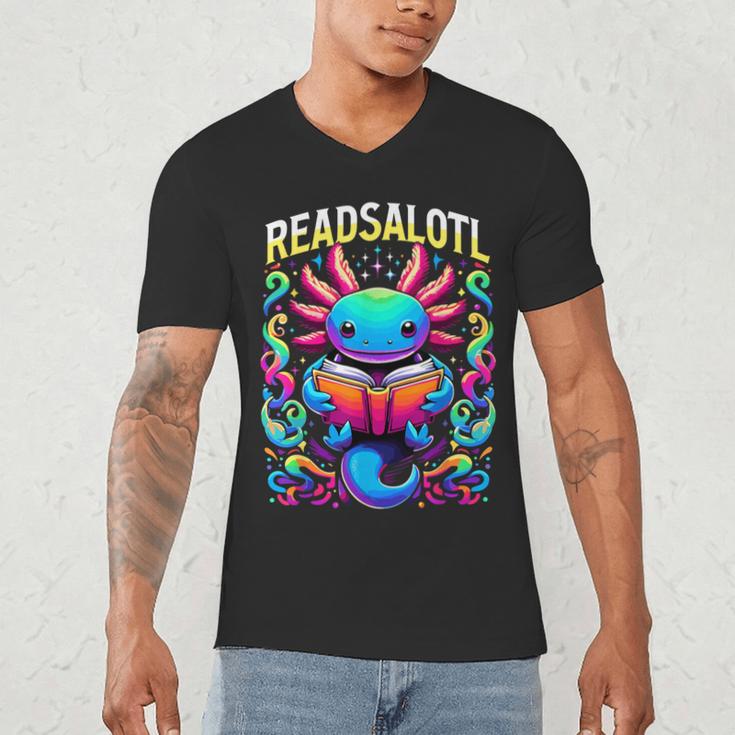 Readsalotl Axolotl Book Lovers Axolotls Men's V-Neck T-Shirt