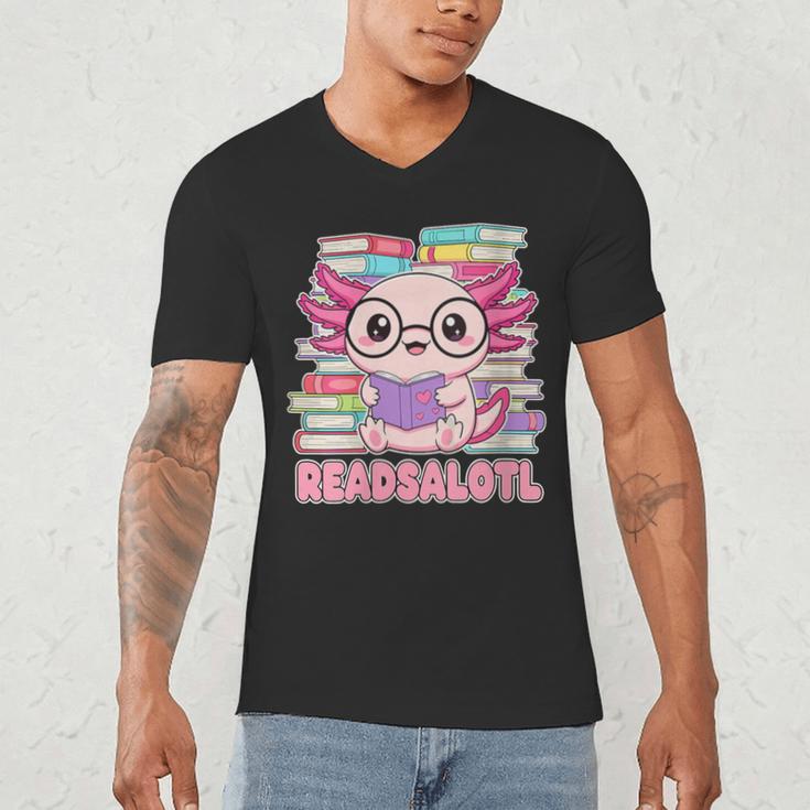 Readsalotl Axolotl Reading Book Bookworm Men's V-Neck T-Shirt Readsalotl Axolotl Reading Book Bookworm Men's V-Neck T-Shirt