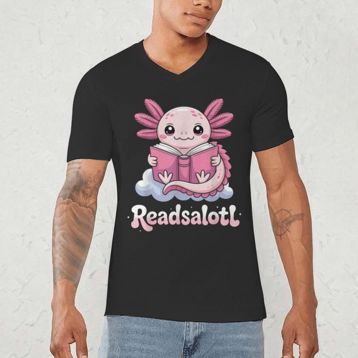 Readsalotl Axolotl Reading Cute Book Lover Bookworm Men's V-Neck T-Shirt