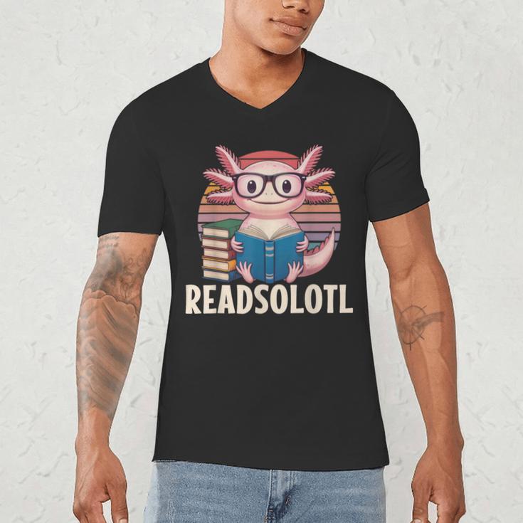 Readsolotl Axolotl Reading Book Lover Kawaii Bookworms Men's V-Neck T-Shirt