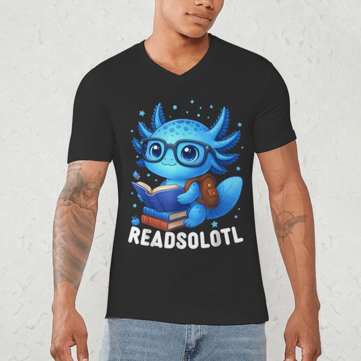Readsolotl Blue Kawaii Axolotl Book Lover Reading Men's V-Neck T-Shirt Readsolotl Blue Kawaii Axolotl Book Lover Reading Men's V-Neck T-Shirt