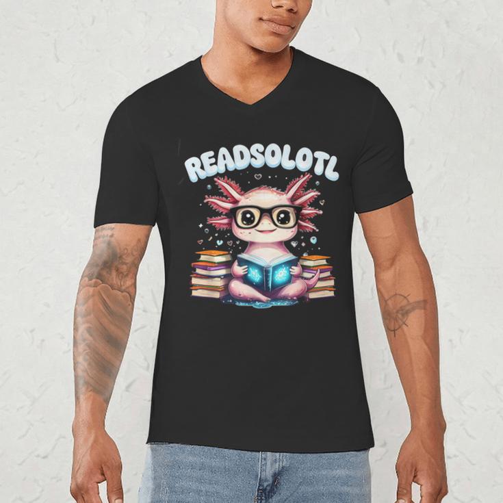 Readsolotl Pink Kawaii Axolotl Read Book Lover Reading Men's V-Neck T-Shirt Readsolotl Pink Kawaii Axolotl Read Book Lover Reading Men's V-Neck T-Shirt