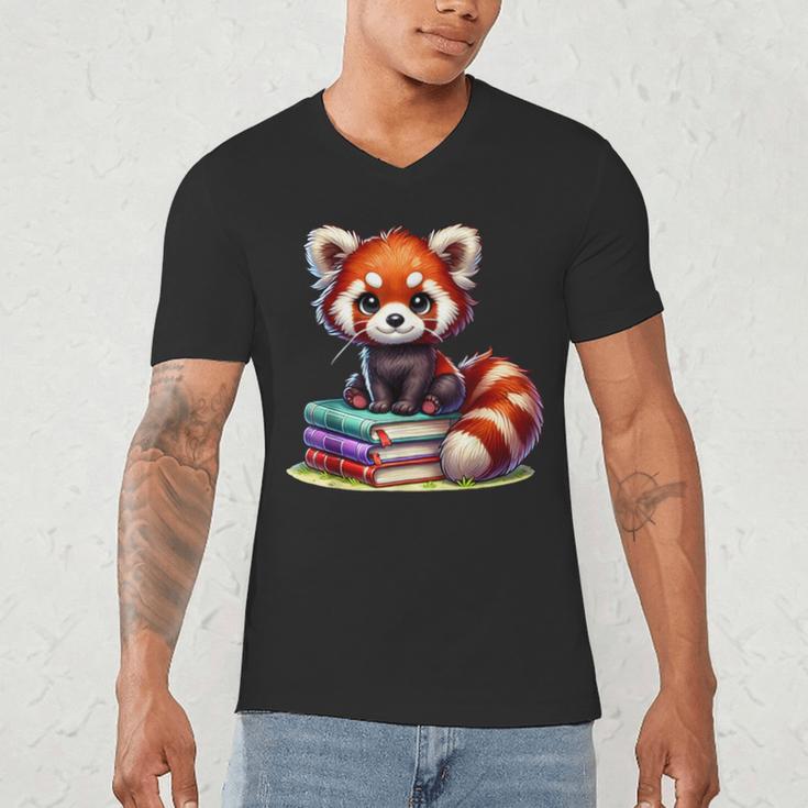 Red Panda Books Lover Reading Bookworm Men's V-Neck T-Shirt
