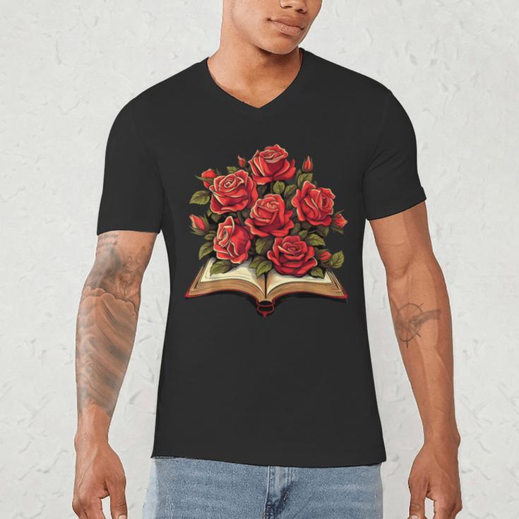 Red Roses Flowers Book Floral Men's V-Neck T-Shirt