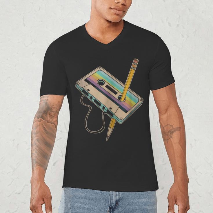 Retro Cassette And Pencil 80s 90s Nostalgia Music Lover Men's V-Neck T-Shirt