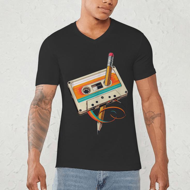 Retro Cassette Tape & Pencil Rewind Nostalgia Party 80s 90s Men's V-Neck T-Shirt