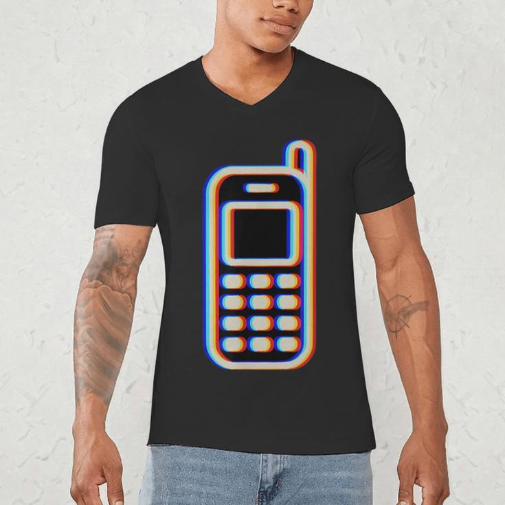 Retro Cell Vintage Mobile Phone 90s Nostalgia Vaporwave Fun Men's V-Neck T-Shirt