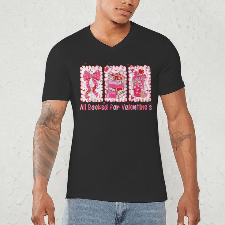 Retro Coquette Bow All Booked For Valentines Book Lover Cute Men's V-Neck T-Shirt
