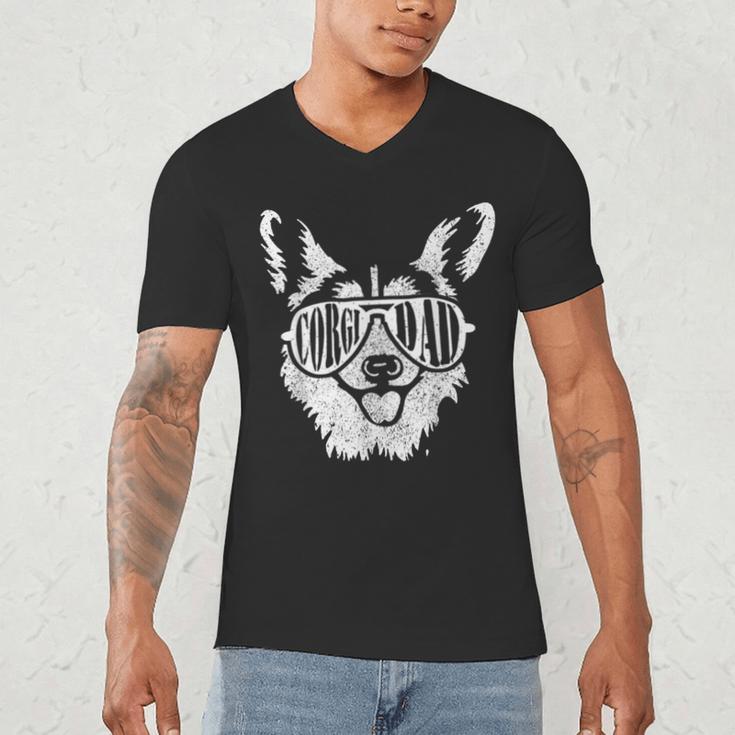 Retro Corgi Dad Dog Owner Pet Welsh Corgi Fathers Day Men's V-Neck T-Shirt Retro Corgi Dad Dog Owner Pet Welsh Corgi Fathers Day Men's V-Neck T-Shirt
