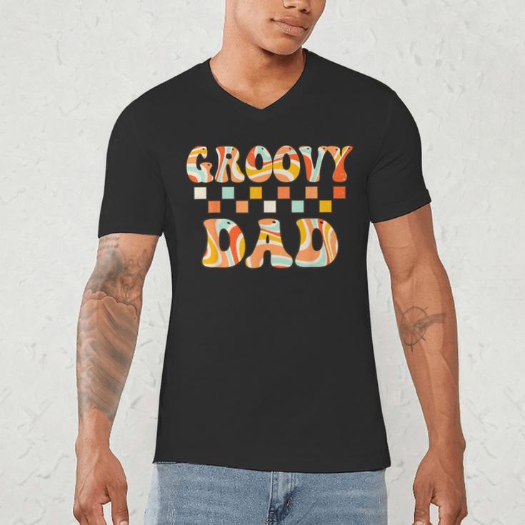 Retro Groovy Dad Matching Family 1st Birthday Party Men's V-Neck T-Shirt