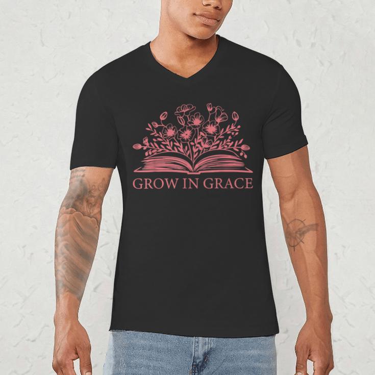 Retro Grow In Grace Wildflower Book Christian Bible Verse Men's V-Neck T-Shirt Retro Grow In Grace Wildflower Book Christian Bible Verse Men's V-Neck T-Shirt