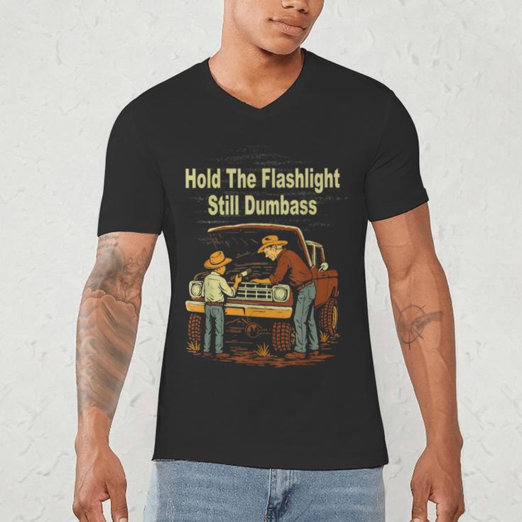Retro Hold The Flashlight Still Dumbass Car Fixing Dad Son Men's V-Neck T-Shirt Retro Hold The Flashlight Still Dumbass Car Fixing Dad Son Men's V-Neck T-Shirt