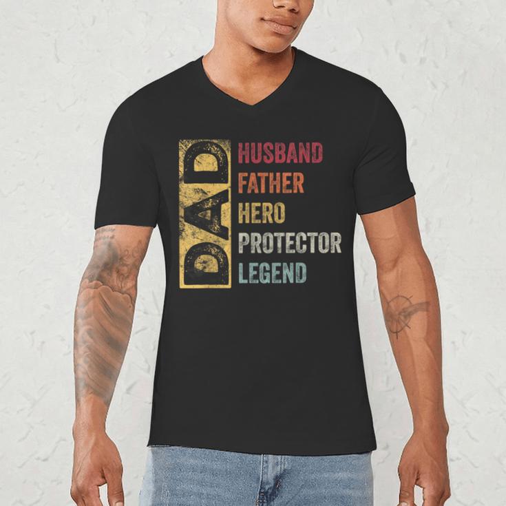 Retro Husband Father Hero Protector Legend Father Day Dad Men's V-Neck T-Shirt Retro Husband Father Hero Protector Legend Father Day Dad Men's V-Neck T-Shirt