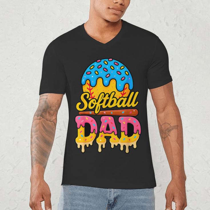Retro Ice Cream Drip Softball Dad Game Day Dad Father's Day Men's V-Neck T-Shirt