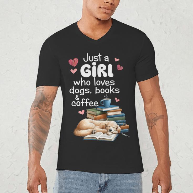 Retro Just A Girl Who Love Dogs Books And Coffee Bookworm Men's V-Neck T-Shirt