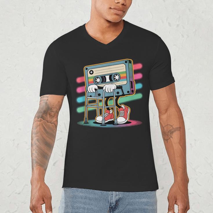 Retro Old Cassette Tape Cartoon With Walker Nostalgia Men's V-Neck T-Shirt
