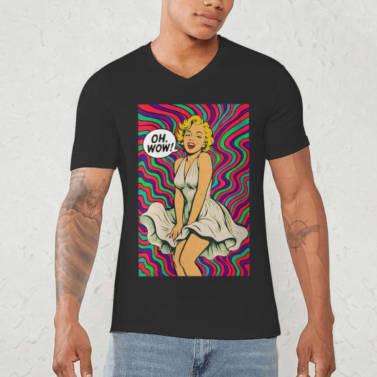 Retro Pop Art Vintage Style Blonde Psychedelic 50s Nostalgia Men's V-Neck T-Shirt