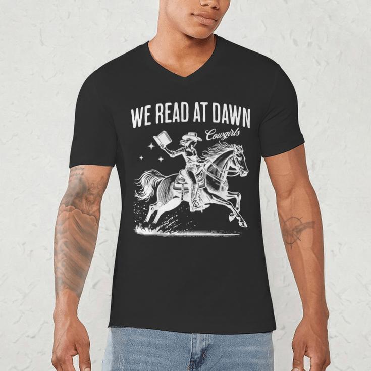 Retro We Read At Dawn Cowgirl Western Librarian Book Lover Men's V-Neck T-Shirt Retro We Read At Dawn Cowgirl Western Librarian Book Lover Men's V-Neck T-Shirt