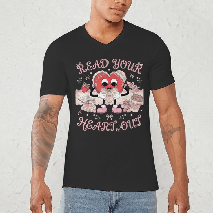 Retro Read Your Heart Out Valentine’s Day Teacher Book Lover Men's V-Neck T-Shirt