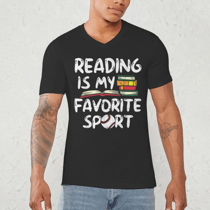 Retro Reading Is My Favorite Sport Baseball World Book Day Men's V-Neck T-Shirt
