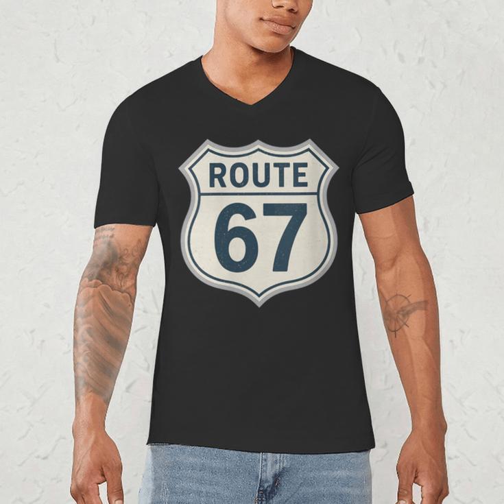 Retro Route 67 Highway Sign Vintage Road Nostalgia Men's V-Neck T-Shirt Retro Route 67 Highway Sign Vintage Road Nostalgia Men's V-Neck T-Shirt