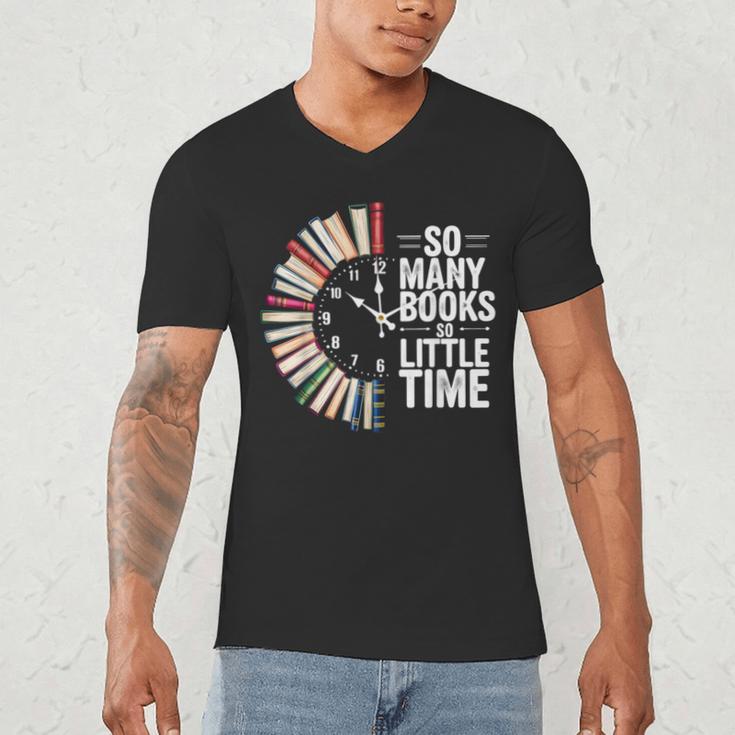 Retro So Many Books Little Time Book Clock Reading Men's V-Neck T-Shirt