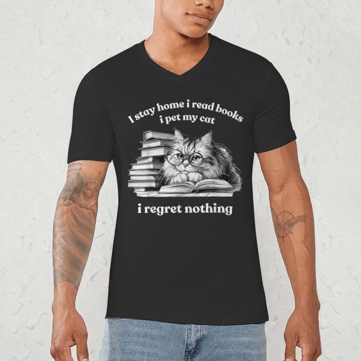 Retro I Stay Home I Read Books I Pet My Cat I Regret Nothing Men's V-Neck T-Shirt