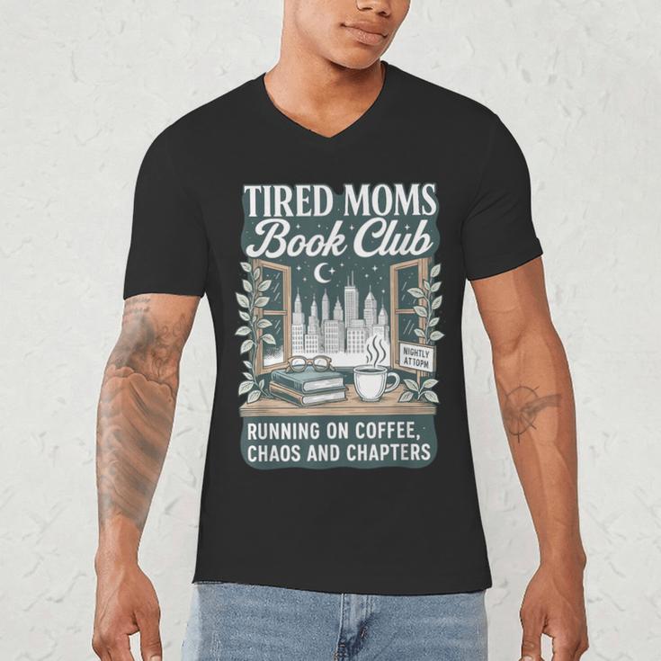 Retro Tired Moms Book Club Bookish Booktrovert Mother's Day Men's V-Neck T-Shirt