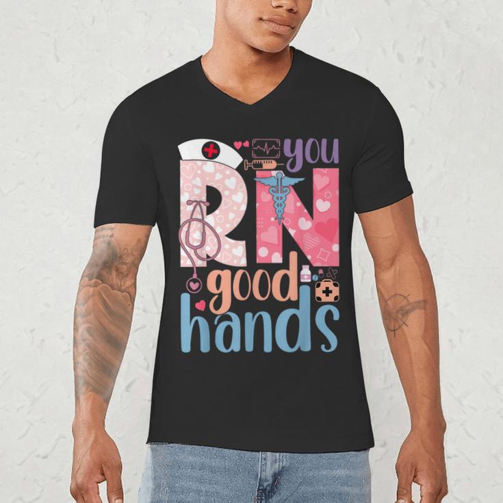 You RN Good Hands Cute Nurse Nursing Student Graduation Men's V-Neck T-Shirt