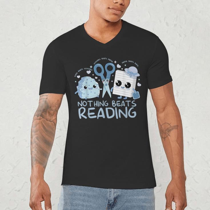 Rock Paper Scissors Nothing Beats Reading Book Lover Men's V-Neck T-Shirt