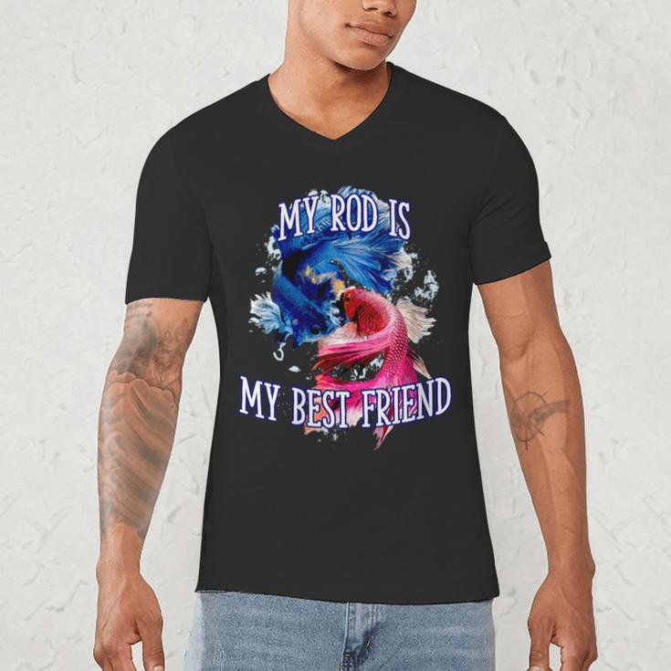 My Rod Is My Best Friend Introvert Fishing Antisocial Men's V-Neck T-Shirt