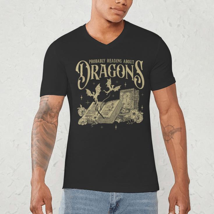 Romantasy Reader Book Reading Probably Reading About Dragons Men's V-Neck T-Shirt Romantasy Reader Book Reading Probably Reading About Dragons Men's V-Neck T-Shirt