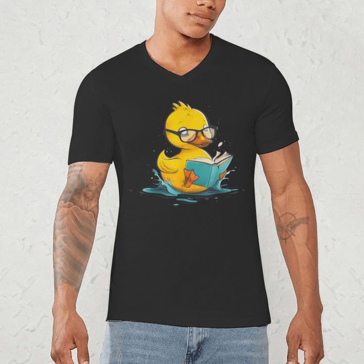 Rubber Duck Reading Book Reader Books Rubber Duckie Men's V-Neck T-Shirt Rubber Duck Reading Book Reader Books Rubber Duckie Men's V-Neck T-Shirt