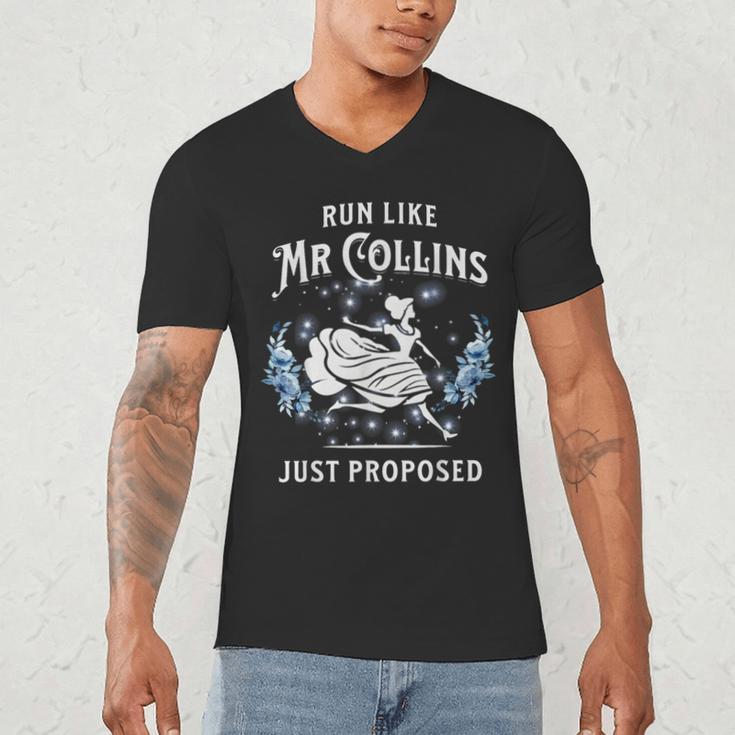 Run Like Mr Collins Just Proposed Books And Running Men's V-Neck T-Shirt